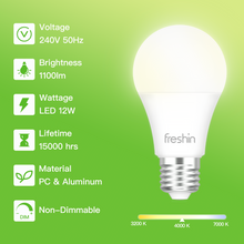 Load image into Gallery viewer, FRESHIN 12W Light Bulb E27 4000K Nature White 1100lm Edison Screw, Non-Dimmable, No Flicker, Long Lasting
