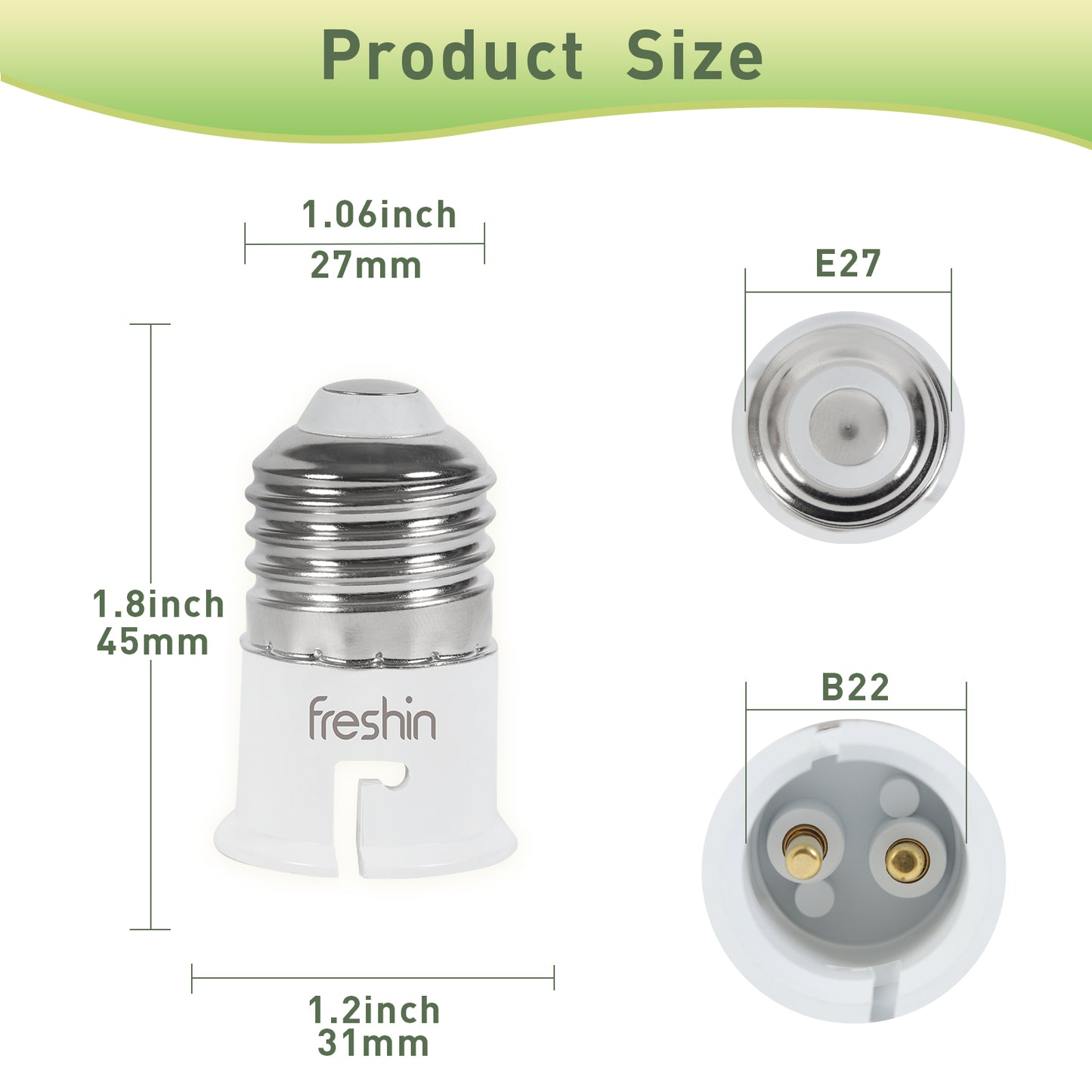 E27 to B22 Socket Adapter FRESHIN 60W, 85~265V, 140℃ PC Fireproof Material