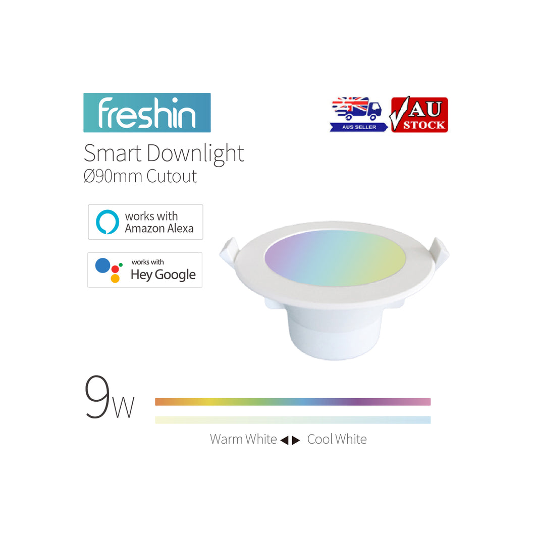 FRESHIN Smart Downlight 90mm CUTOUT RGBCW Music Sync Dimmable IP44, Compatible with Alexa, Google Home