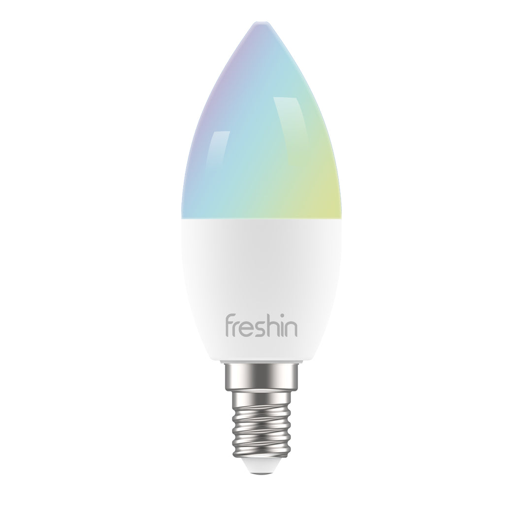 FRESHIN Smart Bulb E14 RGBCW Music Sync Dimmable Light , Compatible with Alexa, Google Home (Candle)